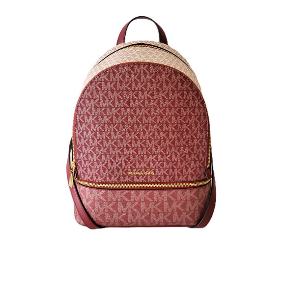 Michael Kors Rhea Medium Zip Backpack MK Logo Cherry Multicolor - Picture 1 of 7